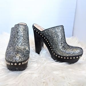 Miu Miu Silver Glitter Platform Clogs Size 9.5